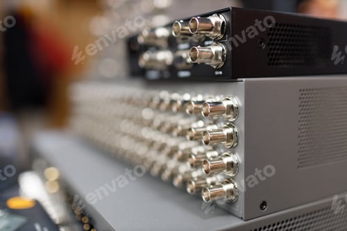Preview: Commutation panel of telecommunication video switcher broadcast for TV channel translation
