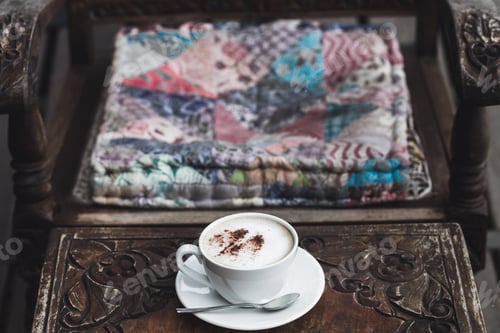 Preview: Cup of aroma cappuccino on vintage wooden table