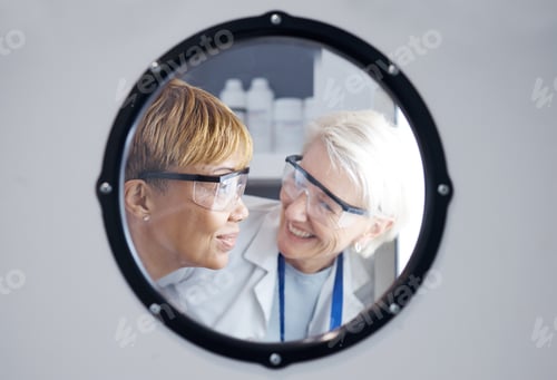 Preview: Science, smile and teamwork with woman doctors in a laboratory together for research or innovation.