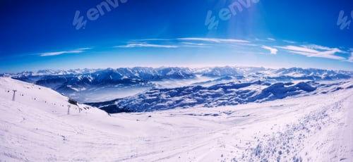 Preview: Panoramic view of snow covered mountains, Arosa, Switzerland
