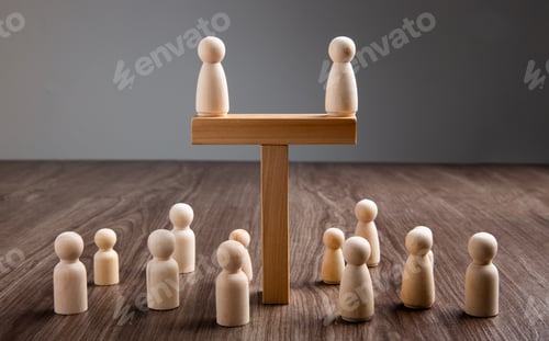 Preview: Wooden people figures on wooden background. Career growth, development and leadership