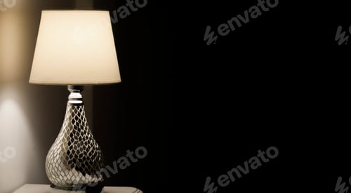 Preview: Modern illuminated lamp inside a house. Copy space.
