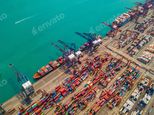 Preview: container cargo ship in the export and import business and logistics. Shipping to the harbor