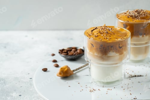 Preview: Dalgona coffee. drink with coffee foam and milk