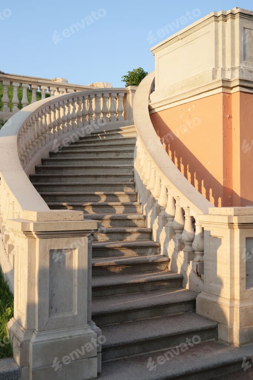 Preview: historical architecture of balustrade stairs in park. stone steps and balusters of classic-style