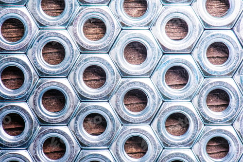Preview: Chrome nuts on wooden background