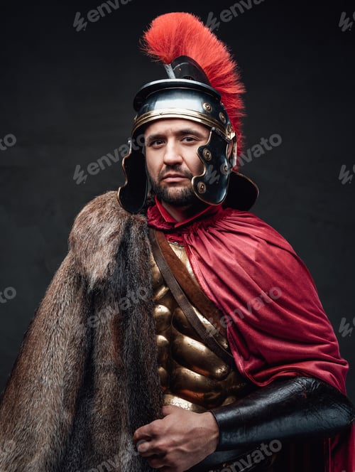 Preview: Ancient roman general wearing red cape and fur