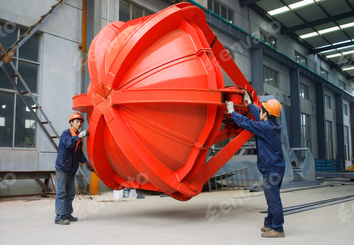 Preview: Workers working together in crane manufacturing facility, China