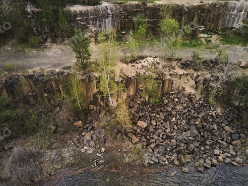 Preview: Aerial drone view Basalt columns Amazing industrial landscape