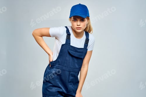 Preview: Working woman in uniform courier delivery service lifestyle