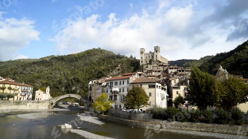 Preview: View of old architecture in a European town. Action. Historical buildings in the city