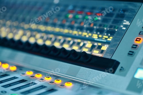 Preview: Mixing console, buttons closeup, audio mixer
