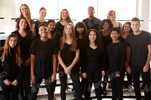 Preview: Portrait Of Male And Female Students Singing In Choir At Performing Arts School