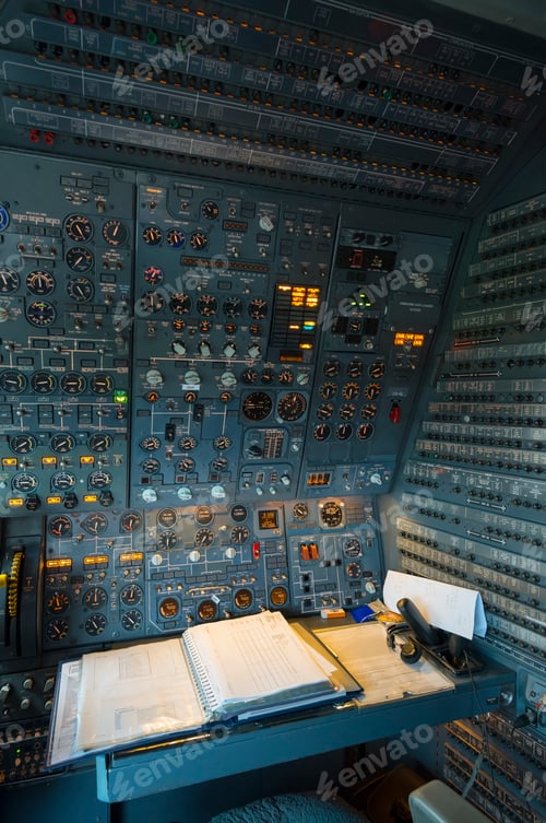 Preview: Airplane cockpit control panel with instruments