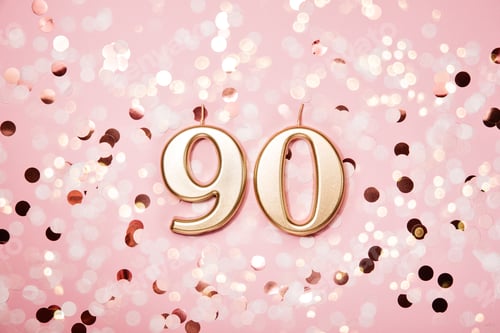 Preview: Number 90 ninety golden celebration birthday candle on Festive Background