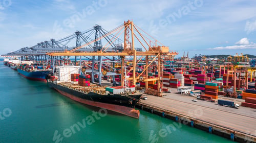 Preview: Aerial view container ship import export commercial global business trade logistic.
