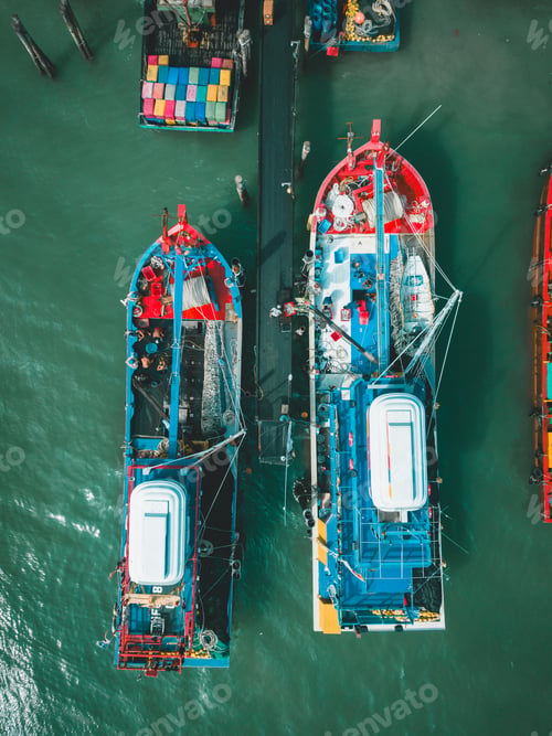 Preview: Top-down view of fishing boats in Pangkor Island, Perak, Malaysia