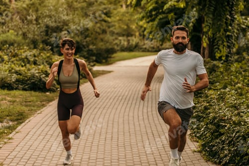 Preview: Couple running in the park enjoying exercise together
