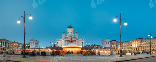 Preview: Helsinki, Finland. Market On Senate Square With Holiday Carousel