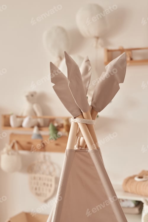 Preview: Children's educational wooden toys. Nursery decor. Scandinavian style playroom. Wigwam