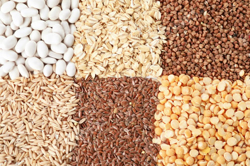 Preview: Different grains and cereals as background, top view