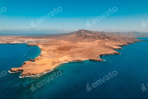 Preview: Aerial view of Papagayo beaches in Costa Blanca, Yaiza, Lanzarote, Canary Islands, Spain