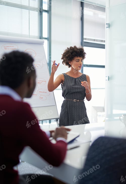 Preview: Cropped shot of a young businesswoman giving a presentation in the boardroom