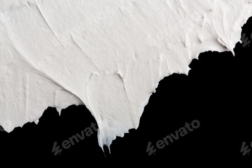 Preview: Structural Plaster White On A Black Background. White Cream. Paint Smear. Plasticine