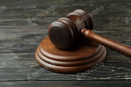 Preview: Judge gavel on rustic wooden background, close up