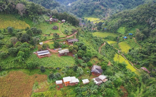 Preview: Aerial view from drone of the rural village in the mountains