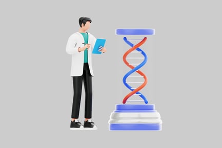 Visualização: Médico de desenho animado e hélice de DNA