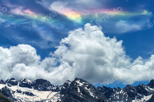Preview: Iridescent cloud over the road to Stelvio pass (Lombardy) at summer