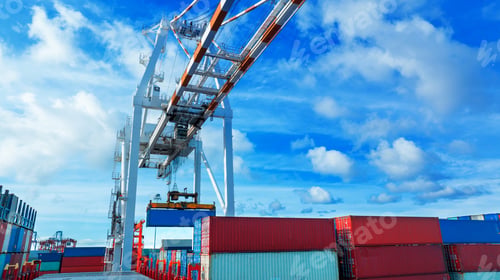 Preview: Aerial view of Manufacturing logistics cargo container ship at ship port export import business