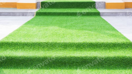 Preview: Decorate different level walkway with artificial grass on stairs and patio for outdoors event