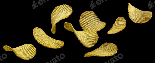 Preview: Ridged potato chips isolated on black background