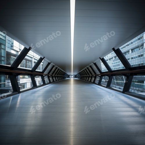 Preview: Futuristic pedestrian bridge leading into the distance.