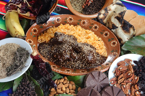 Preview: Close up shot of delicious chicken covered in mole sauce