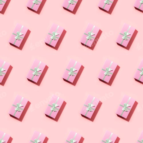 Preview: Seamless pattern of pink gifts with shadow on pink.