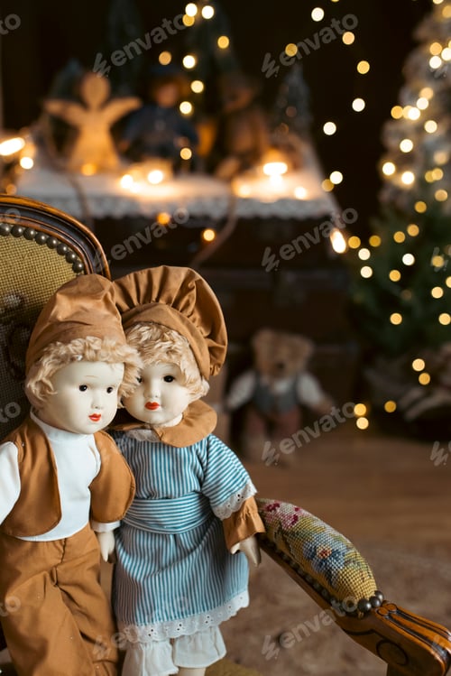 Preview: Interior of beautiful vintage room decorated for Christmas