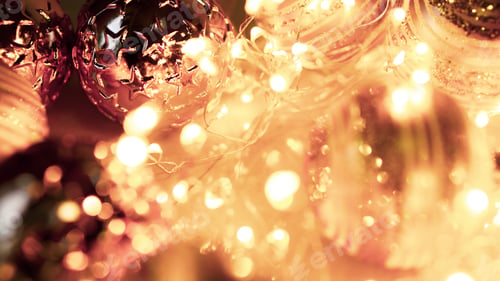 Preview: Blank Space And Gold Ball Christmas Decorations On Blurred Bokeh Light For Christmas And New Year