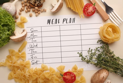 Preview: Making a meal plan for several days. Concept of healthy lifestyle, sports