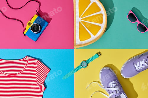 Preview: Fashion Summer Hipster Set. Film Camera.Design Art