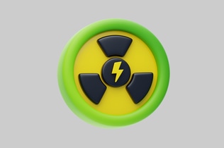 Aperçu: Symbole circulaire avec centre jaune, bordure verte et formes noires.