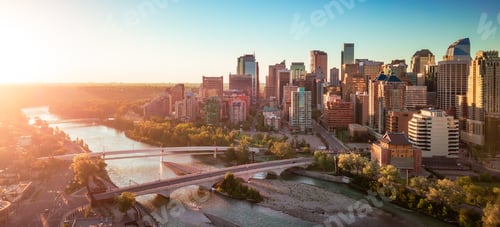 Preview: Downtown City buildings at sunrise. Calgary, Alberta, Canada