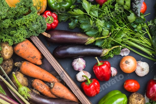 Preview: Assortment of fresh vegetables. Healthy organic food concept