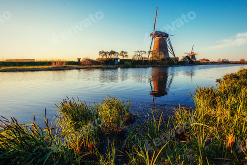 Preview: Traditional Dutch windmills from the channel Rotterdam. Holland