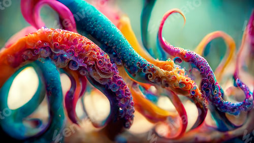 Abstract Vibrant Octopus Tentacles in Blue Pink Orange