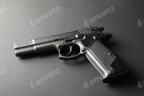 Preview: Pistol on black background. Self defense weapon