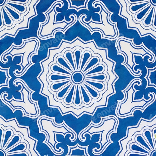 Preview: Watercolor illustration of portuguese ceramic tiles pattern