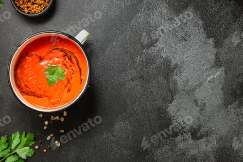 Preview: Gazpacho, Tomato Or Carrot Soup With Vegetables (Delicious Feather Dish, Healthy Cooking) Menu